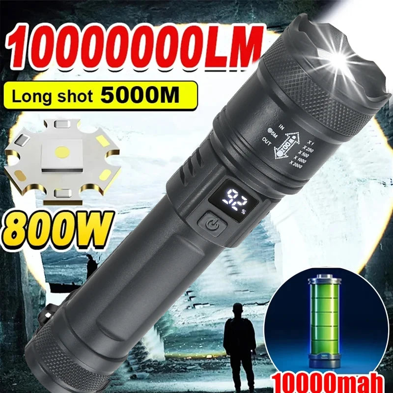 Linterna LED  2000LM, linterna táctica con luz de visualización USB