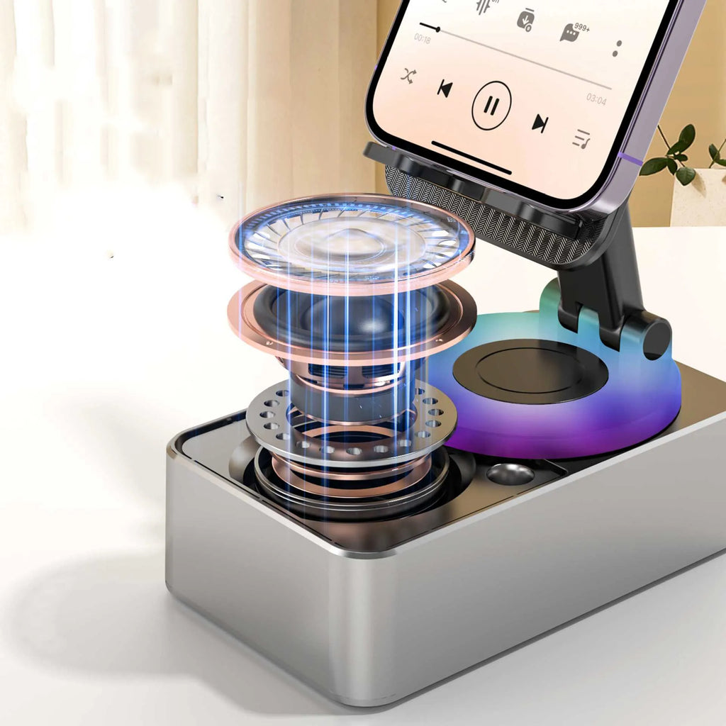 Soporte para teléfono móvil con audio, giratorio y plegable 2 en 1