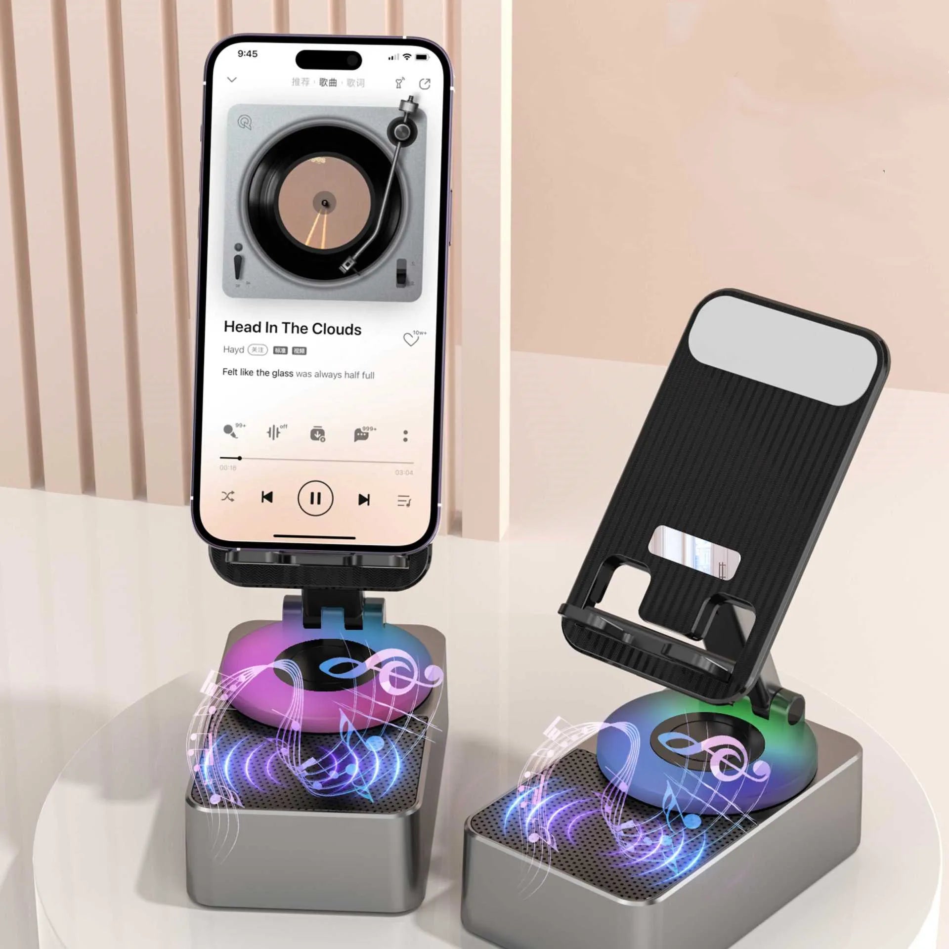 Soporte para teléfono móvil con audio, giratorio y plegable 2 en 1