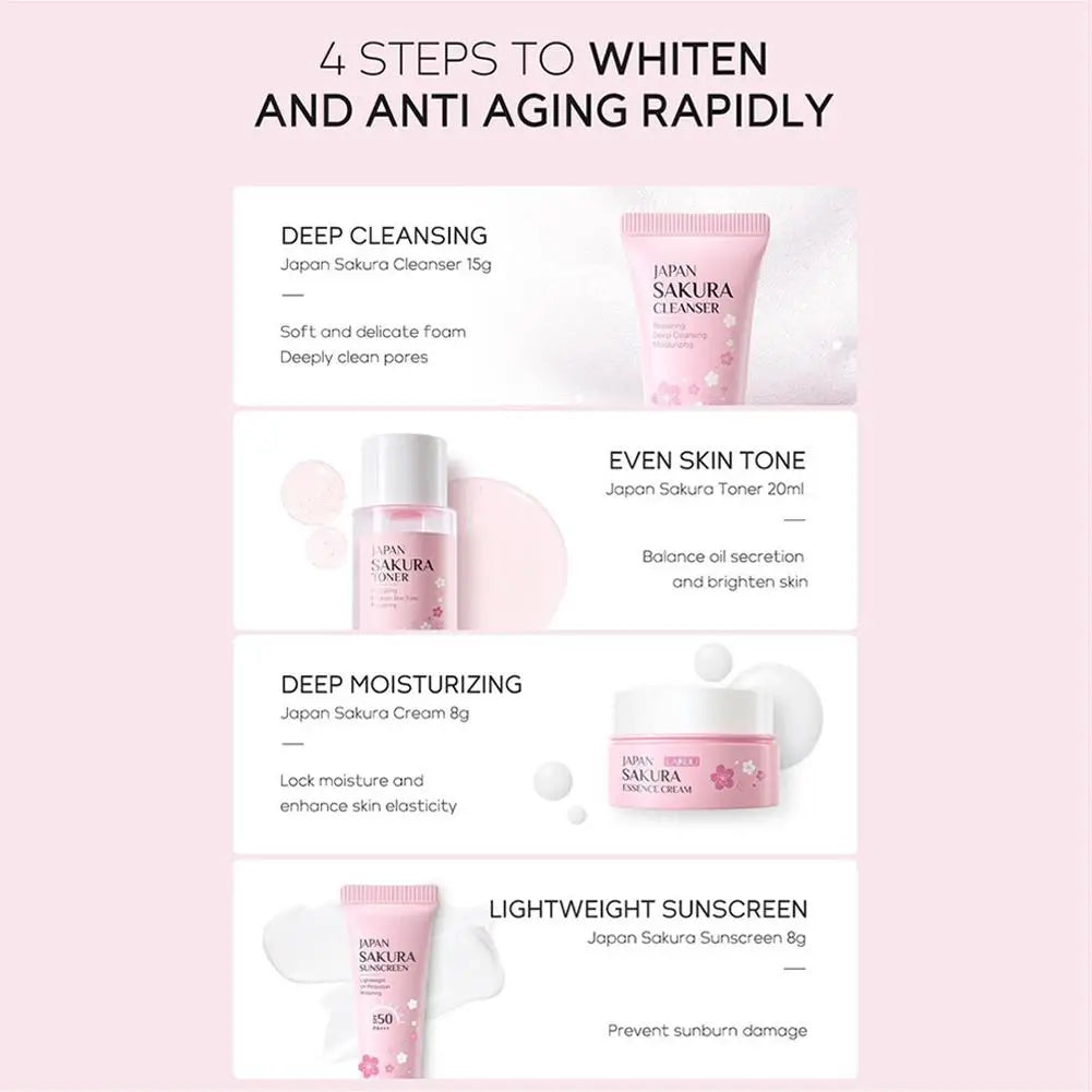 SAKURA Skin Care Set facial For Women  (Cleanser,Serum,Toner,Sunscreen,facial cream Beauty skin care)